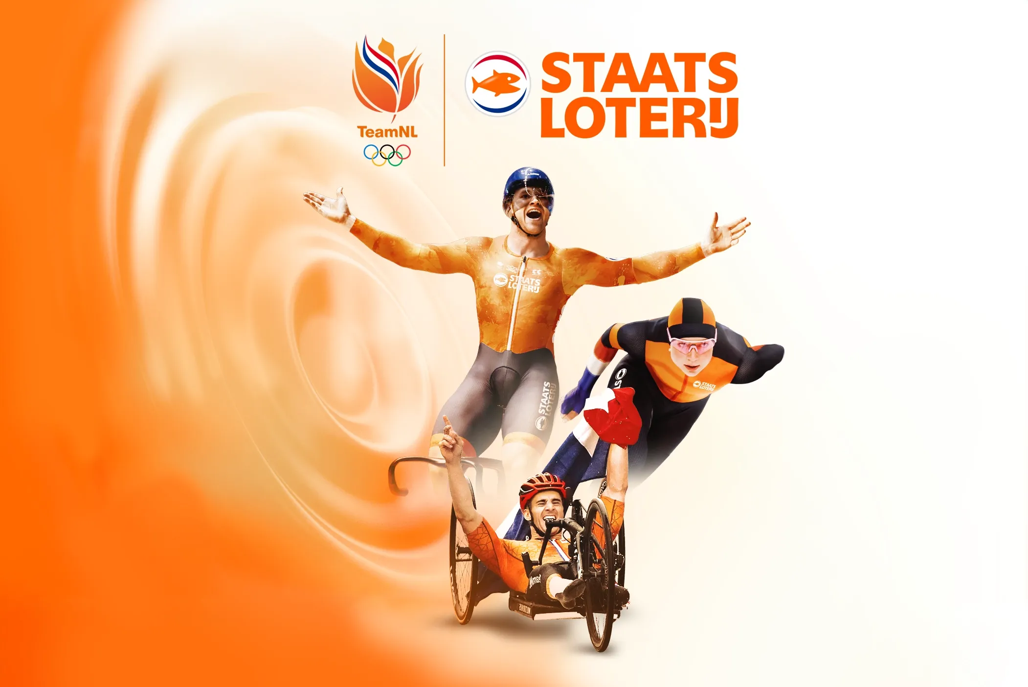 Staatsloterij Team NL logo's met drie sporters