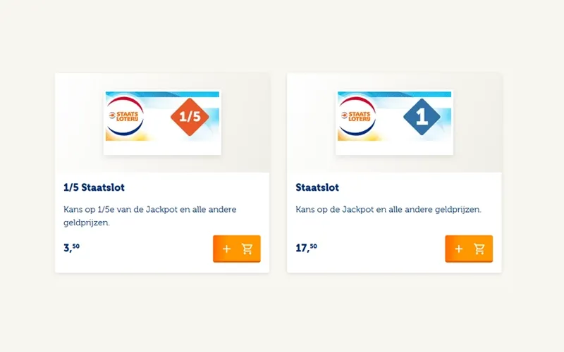 Afbeelding van 1/5 Staatslot en Staatslot met bijbehorende prijzen.