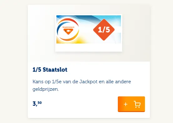 1/5 Staatslot met kans op 1/5e van de Jackpot