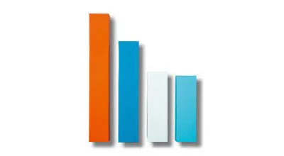 Verschillende staafdiagrammen in oranje en blauwe tinten.