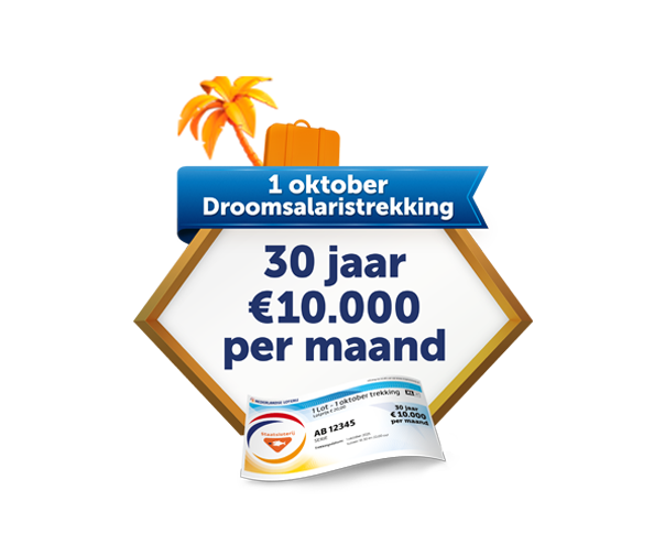 1 oktober Droomsalaristrekking met 30 jaar €10.000 per maand