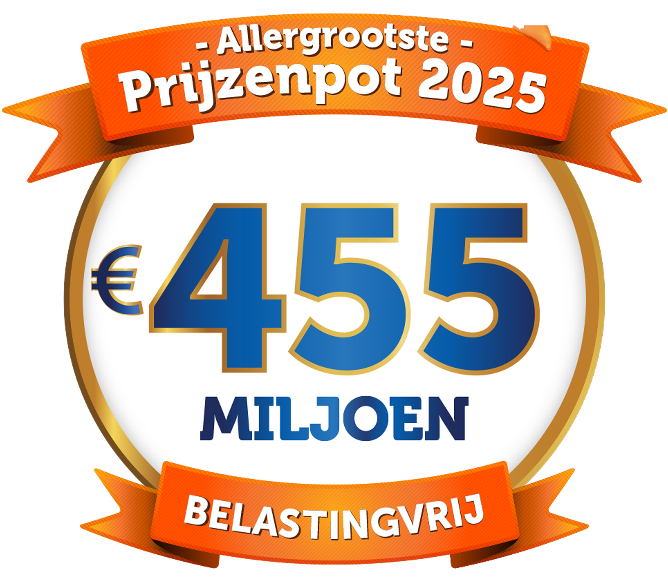 Grafische weergave van het bedrag van de Allergrootste prijzenpot van Nederland: €455 miljoen