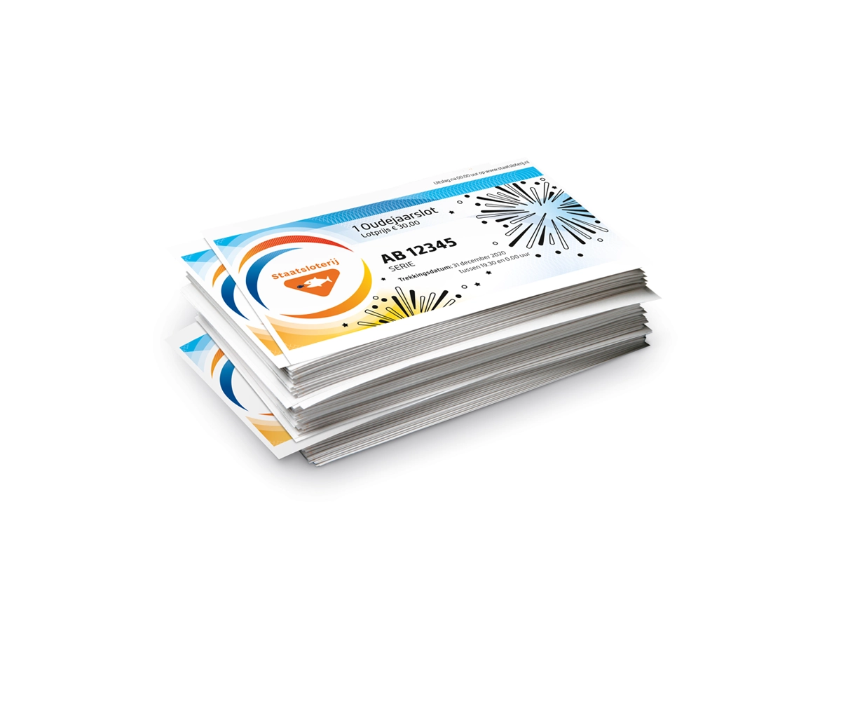 Stapeltje Oudejaarsloten met vuurwerkdesign