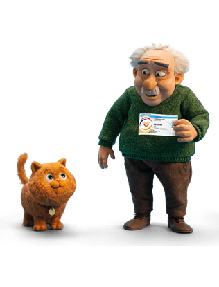 Een man met een groene trui en een kat, houdt een Staatslot in zijn hand.